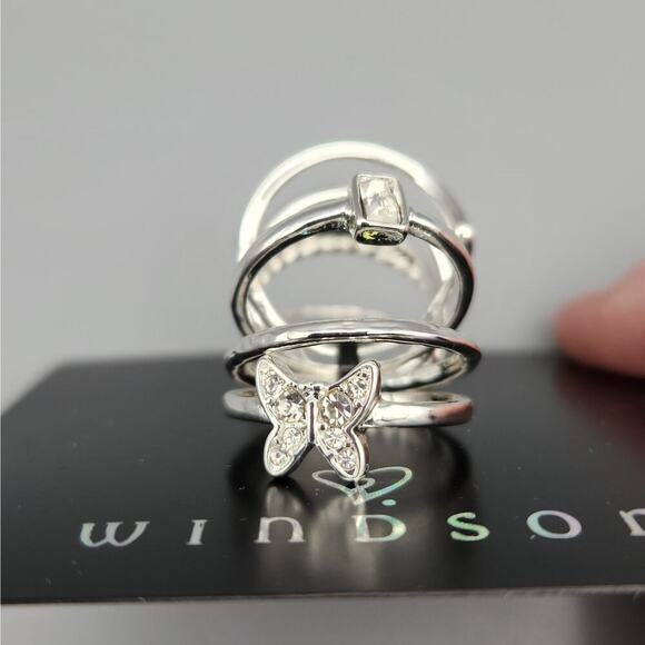Windsor 10 Piece Ring Set Silvertone Mixed Styles Stack Bands Size 8 Fashion New - Picture 6 of 6